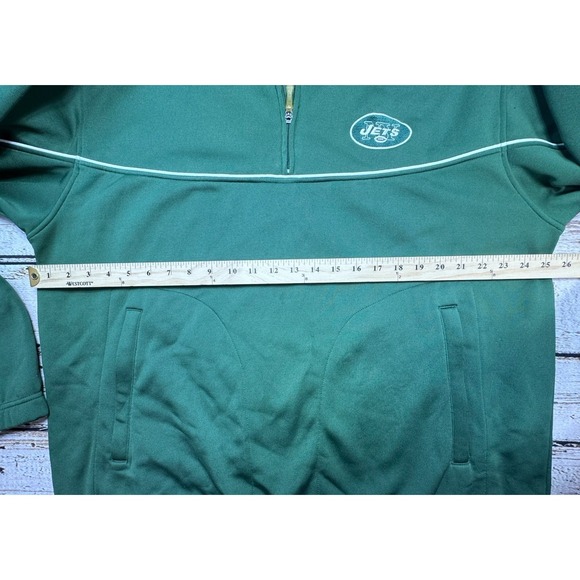 New York Jets NFL Reebok 1/4 Zip Up Green Pullover Sweatshirt Men's XL Back Logo - Picture 5 of 9